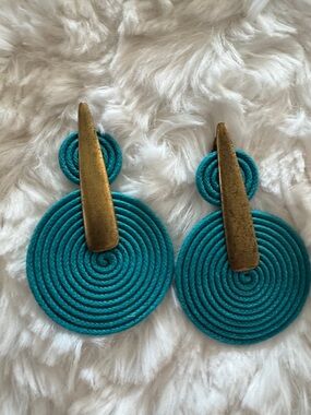 Turquoise Coiled Rope Drop Earrings with Brass Accents - bought in Brazil!